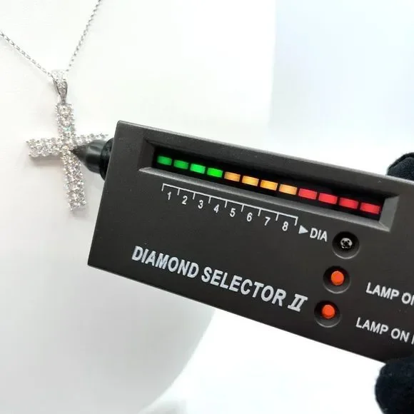 2 Row VVS1 Moissanite Cross Pendant Men Women, 18k White Gold Plated 925 Silver - Picture 3 of 7